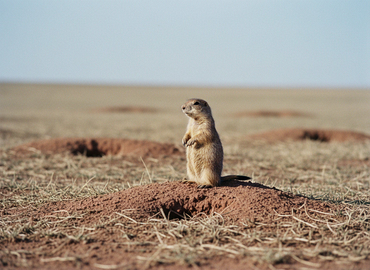 A black-tailed prairie dog on a burrow mound in a Texas Panhandle dog town, the kind of short-grass country that decides when to hunt prairie dogs in Texas.